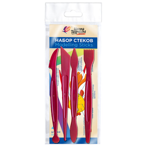 Стеки для лепки и моделирования, пластиковые, НАБОР 4 шт., ЛУЧ "Школа творчества", 32С 2096-08