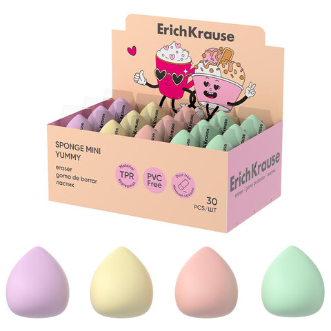 Ластик ERICH KRAUSE "Sponge Mini Yummy", 30x28x28 мм, ассорти, 63474