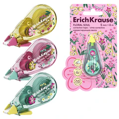 Корректирующая лента ERICH KRAUSE &laquo;Floral Soul&raquo;, 5 мм х 6 м, корпус ассорти, блистер, европодвес, 62738