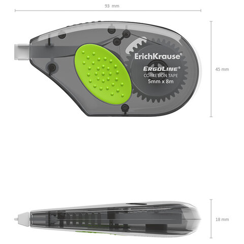 Корректирующая лента ERICH KRAUSE "ErgoLine", с резиновой вставкой, 5 мм х 8 м, серый, 5360, 53604