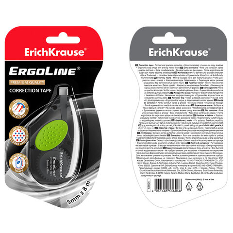 Корректирующая лента ERICH KRAUSE "ErgoLine", с резиновой вставкой, 5 мм х 8 м, серый, 5360, 53604