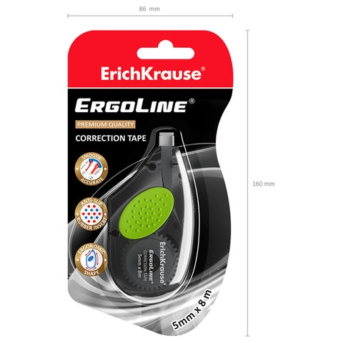 Корректирующая лента ERICH KRAUSE "ErgoLine", с резиновой вставкой, 5 мм х 8 м, серый, 5360, 53604