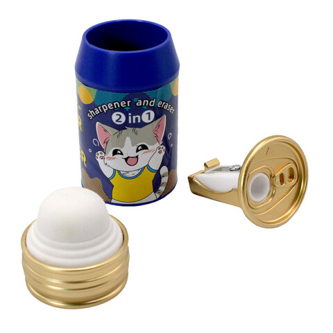 Точилка с ластиком 2 в 1 "Жестяная банка", контейнер, корпус ассорти, дисплей, СNT, 7, 77250 - фото 3