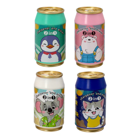 Точилка с ластиком 2 в 1 "Жестяная банка", контейнер, корпус ассорти, дисплей, СNT, 7, 77250 - фото 2