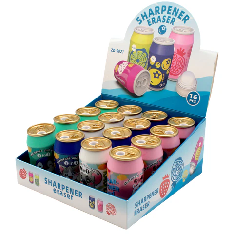 Точилка с ластиком 2 в 1 "Жестяная банка", контейнер, корпус ассорти, дисплей, СNT, 7, 77250 - фото 4