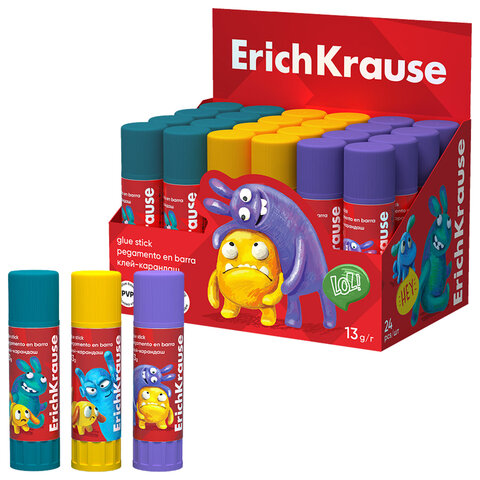 Клей-карандаш ERICH KRAUSE EasyStick Jolly Friends, 13 г, ассорти, 60910