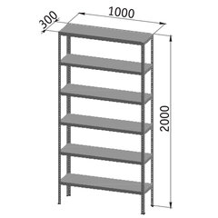 Стеллаж металлический &laquo;УНИВЕРСАЛ&raquo;, 2000&times;1000&times;300 мм, УСИЛЕННЫЕ СТОЙКИ, 6 полок, регулируемые опоры, 290144