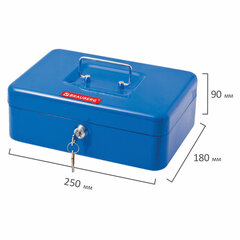 Ящик для денег, ценностей, документов, печатей, 90&times;180&times;250 мм, ключевой замок, синий, BRAUBERG, 290335