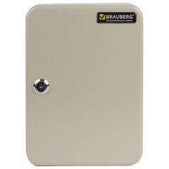 Шкафчик (Ключница) на 48 ключей BRAUBERG, 250&times;180&times;80 мм, с замком, + 48 брелоков, серый, 290338