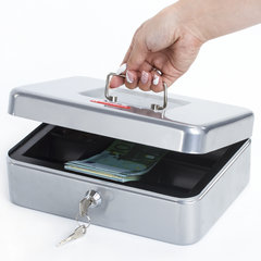 Ящик для денег, ценностей, документов, печатей, 90&times;180&times;250 мм, ключевой замок, серебристый, BRAUBERG, 291059