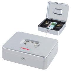 Ящик для денег, ценностей, документов, печатей, 90&times;240&times;300 мм, ключевой замок, серебристый, BRAUBERG, 291060