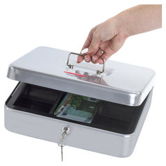 Ящик для денег, ценностей, документов, печатей, 90&times;240&times;300 мм, ключевой замок, серебристый, BRAUBERG, 291060