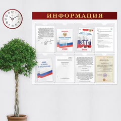 Доска-стенд &laquo;Информация&raquo; (92&times;80 см), 8 плоских карманов А4, BRAUBERG, 291099