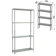 Стеллаж металлический BRABIX &laquo;MS Plus-185/<wbr/>30-4&raquo;, 1850&times;1000&times;300 мм, 4 полки, регулируемые опоры, 291104