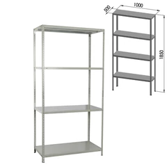 Стеллаж металлический BRABIX &laquo;MS Plus-185/<wbr/>50-4&raquo;, 1850&times;1000&times;500 мм, 4 полки, регулируемые опоры, 291106