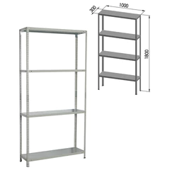 Стеллаж металлический BRABIX &laquo;MS KD-180/<wbr/>30-4&raquo;, 1800&times;1000&times;300 мм, 4 полки, сборная стойка, 291114