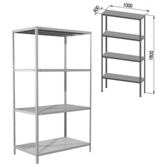 Стеллаж металлический BRABIX &laquo;MS KD-180/<wbr/>60-4&raquo;, 1800&times;1000&times;600 мм), 4 полки, компактная упаковка, 291117