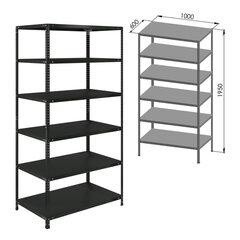 Стеллаж металлический BRABIX &laquo;ГРАФИТ MS KD-195/<wbr/>60-6&raquo;, лофт, 1950&times;1000&times;600 мм, 6 полок, 291274
