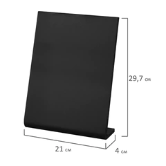 Табличка меловая настольная А4 (21&times;29,7 см), L-образная, вертикальная, ПВХ, ЧЕРНАЯ, BRAUBERG