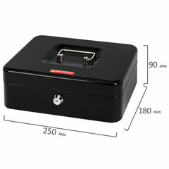 Ящик для денег, ценностей, документов, печатей, 90&times;180&times;250 мм, ключевой замок, черный, BRAUBERG, 291349