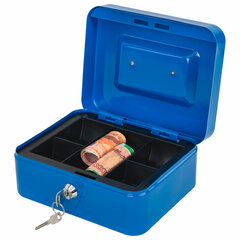 Ящик для денег, ценностей, документов, печатей, 90&times;160&times;200 мм, ключевой замок, синий, BRAUBERG, 291351