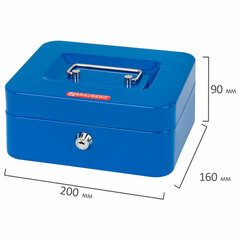 Ящик для денег, ценностей, документов, печатей, 90&times;160&times;200 мм, ключевой замок, синий, BRAUBERG, 291351