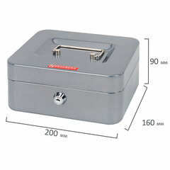 Ящик для денег, ценностей, документов, печатей, 90&times;160&times;200 мм, ключевой замок, серебристый, BRAUBERG, 291352