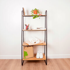 Стеллаж на металлокаркасе &laquo;Скандинавия-24&raquo;, 650&times;385&times;1470 мм, 4 полки ЛДСП, черный/<wbr/>дуб