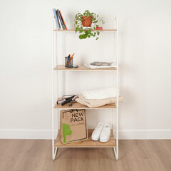 Стеллаж на металлокаркасе &laquo;Скандинавия-24&raquo;, 650&times;385&times;1470 мм, 4 полки ЛДСП, белый/<wbr/>дуб