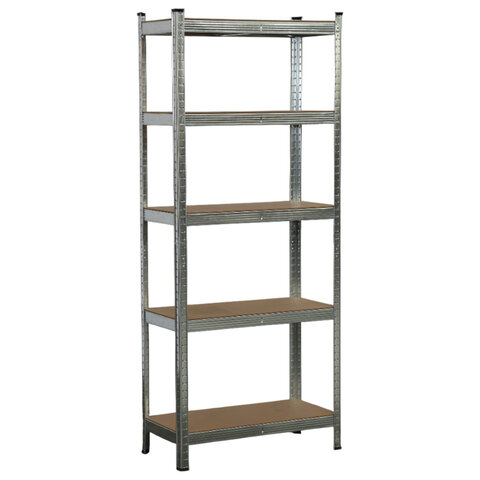 Стеллаж металлический BOOMHOUSE (БУМХАУС) безболтовой, 1800x750x350 мм, 5 полок МДФ, нагрузка на стеллаж до 875 кг, серебристый, 291411
