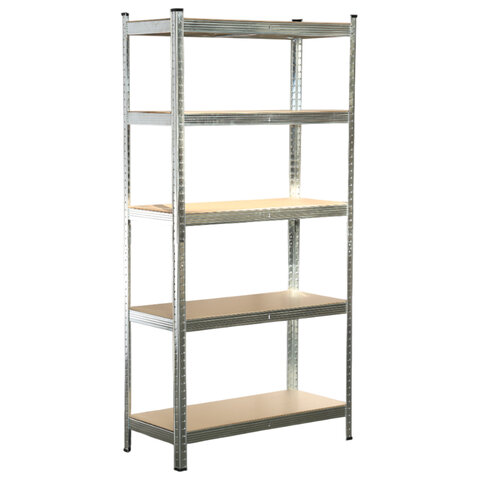 Стеллаж металлический BOOMHOUSE (БУМХАУС) безболтовой, 1800x900x400 мм, 5 полок МДФ, нагрузка на стеллаж до 875 кг, серебристый, 291412