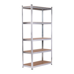 Стеллаж металлический BOOMHOUSE (БУМХАУС) безболтовой, 2000&times;1000&times;500 мм, 5 полок МДФ, серебристый, 291415
