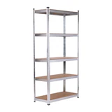 Стеллаж металлический BOOMHOUSE (БУМХАУС) безболтовой, 2000x1000x500 мм, 5 полок МДФ, нагрузка на стеллаж до 875 кг, серебристый, 291415