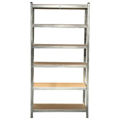 Стеллаж металлический BOOMHOUSE (БУМХАУС) безболтовой, 2000&times;1000&times;500 мм, 6 полок МДФ, серебристый, 291416