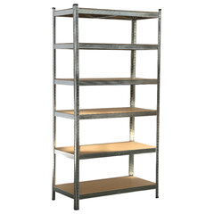 Стеллаж металлический BOOMHOUSE (БУМХАУС) безболтовой, 2000&times;1000&times;500 мм, 6 полок МДФ, серебристый, 291416