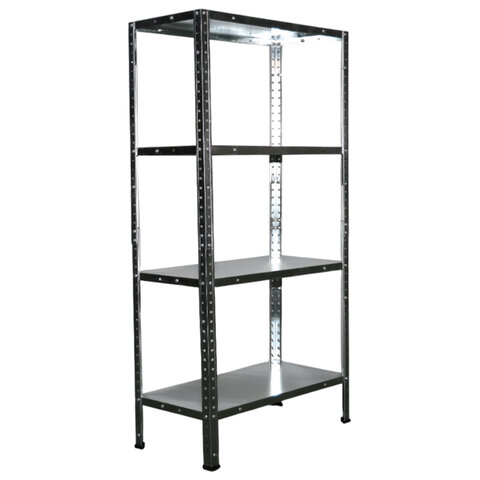 Стеллаж металлический BOOMHOUSE (БУМХАУС) 1200x600x300 мм, 4 полки, нагрузка на стеллаж до 120 кг, серебристый, 291417