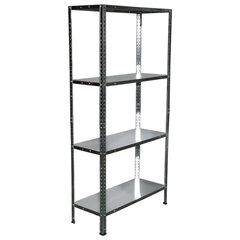 Стеллаж металл BOOMHOUSE (БУМХАУС) 1500&times;750&times;300 мм, 4 полки, нагрузка на стеллаж до 120 кг, серебристый, 291418