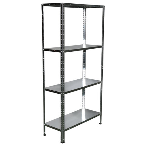 Стеллаж металлический BOOMHOUSE (БУМХАУС) 1500x750x300 мм, 4 полки, нагрузка на стеллаж до 120 кг, серебристый, 291418