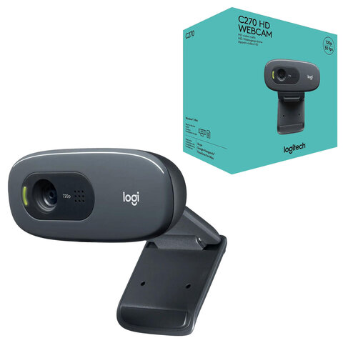 Веб-камера LOGITECH C270, 1/3 Мпикс., микрофон, USB 2.0, черная, регулируемый крепеж