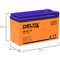 Аккумуляторная батарея для ИБП любых торговых марок, 12 В, 7,2 Ач, 151&times;65&times;94 мм, DELTA, HR 12-7.2