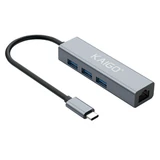 Хаб-разветвлитель KG-096A, Type-C 3.2, высокоскоростной, 4 в 1, 3 х USB-A 3.2, 1 x RJ-45, 120 мм, серый, KAIGO (КАЙГО) SMART, 355061