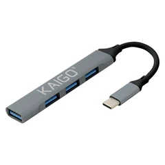 Хаб-разветвлитель KG-088A, Type-C 3.2, высокоскоростной, 4 в 1, 1 х USB-A 3.2, 3 x USB-A 2.0, 60 мм, серый, KAIGO (КАЙГО), 355063