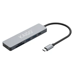 USB-хаб KG-153A, Type-C 3.2, в/<wbr/>с, 6 в 1, 1хUSB-A 3.2, 1xUSB-A 2.0, 2xSD/<wbr/>TF 2.0, 1xHDMI,1xType-C PD 3.0, 150 мм, серый, KAIGO (КАЙГО), 355068