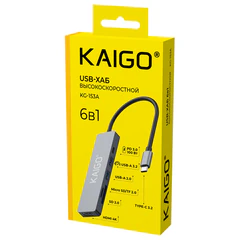 USB-хаб KG-153A, Type-C 3.2, в/<wbr/>с, 6 в 1, 1хUSB-A 3.2, 1xUSB-A 2.0, 2xSD/<wbr/>TF 2.0, 1xHDMI,1xType-C PD 3.0, 150 мм, серый, KAIGO (КАЙГО), 355068