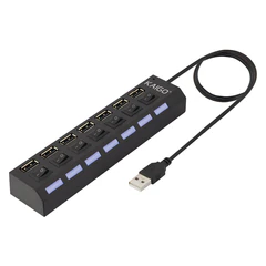 USB-хаб KG-086, USB-A 2.0, 7 в 1, с выключателями и LED-индикаторами, 7 x USB-A 2.0, кабель 50 cм, черный, KAIGO (КАЙГО), 355069