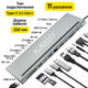 Док-станция хаб-разветвитель KG-050, в/с, 11 в 1, USB-A 2.0/3.2, Type-C 3.2 - PD 3.0, RJ-45, SD/TF 2.0, HDMI, VGA, AUX, 250 мм, серая, KAIGO