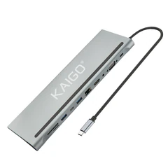 Док-станция KG-050, в/<wbr/>с, 11 в 1, USB-A 2.0/<wbr/>3.2, Type-C 3.2 &mdash; PD 3.0, RJ-45, SD/<wbr/>TF 2.0, HDMI, VGA, AUX, 250 мм, серая, KAIGO (КАЙГО), 355070