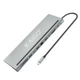Док-станция KG-050, в/с, 11 в 1, USB-A 2.0/3.2, Type-C 3.2 - PD 3.0, RJ-45, SD/TF 2.0, HDMI, VGA, AUX, 250 мм, серая, KAIGO (КАЙГО), 355070