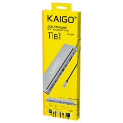 Док-станция KG-050, в/<wbr/>с, 11 в 1, USB-A 2.0/<wbr/>3.2, Type-C 3.2 &mdash; PD 3.0, RJ-45, SD/<wbr/>TF 2.0, HDMI, VGA, AUX, 250 мм, серая, KAIGO (КАЙГО), 355070