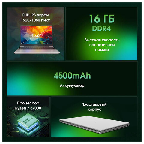 Ноутбук DIGMA Pro Breve 15.6", Ryzen 7 5700U, 16 Гб, SSD 512 Гб, Windows 11 Pro, серебристый, DN15R7-ADXW01 - фото 24